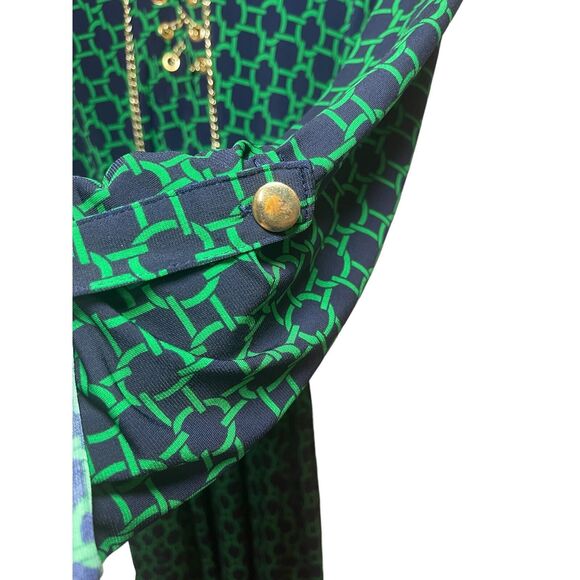 Spense Navy and Green Tie‎ Waist Gold Chain Lace Up Spandex Blend Dress Size S - Picture 9 of 15